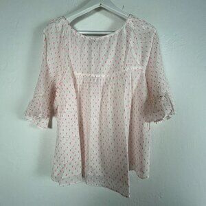Charlie Paige Womens Pink Polka Dot Ruffle Sleeve Blouse Top XL 100% Cotton New